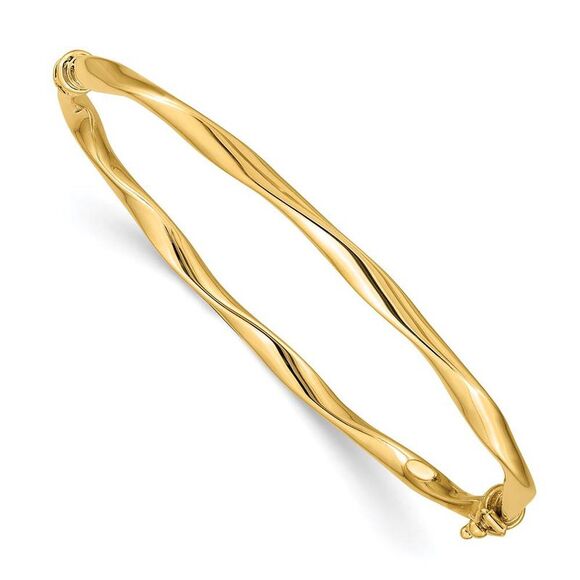 4mm 14k Yellow Gold Twisted Tube Hinged Bangle Bracelet - Picture 1 of 4